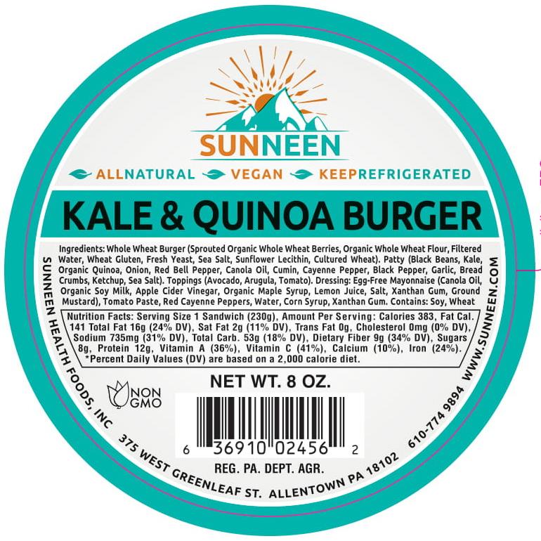 Kale & Quinoa Burger Sunneen Health Foods