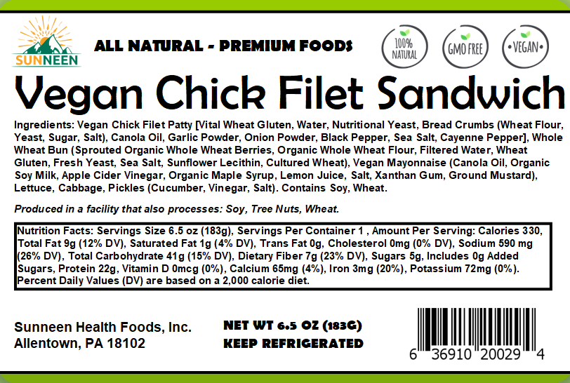 
            
                Load image into Gallery viewer, Vegan Chick Filet Sandwich - Sunneen Health Foods
            
        