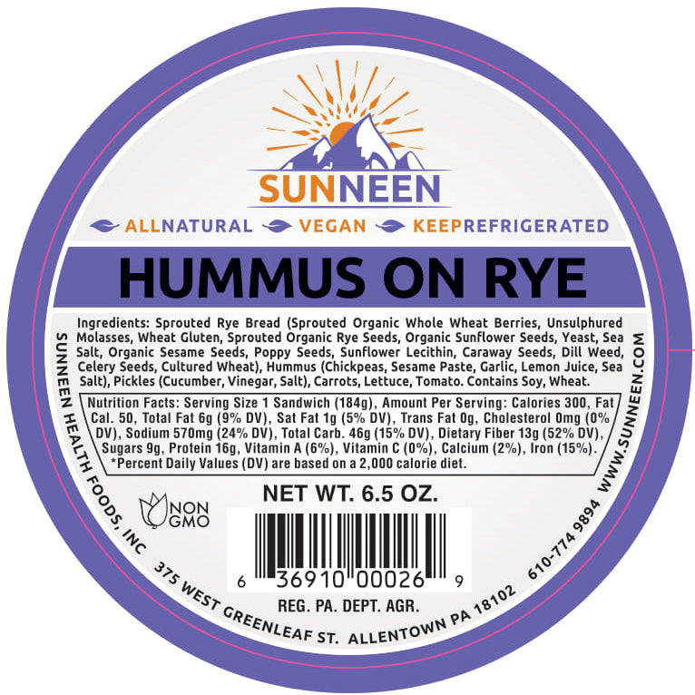 Hummus on Rye Sandwich - Sunneen Health Foods